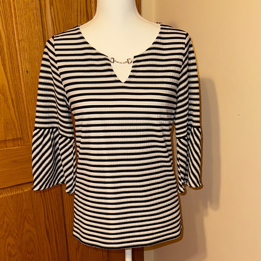 Calvin Klein Striped V-Neck Blouse